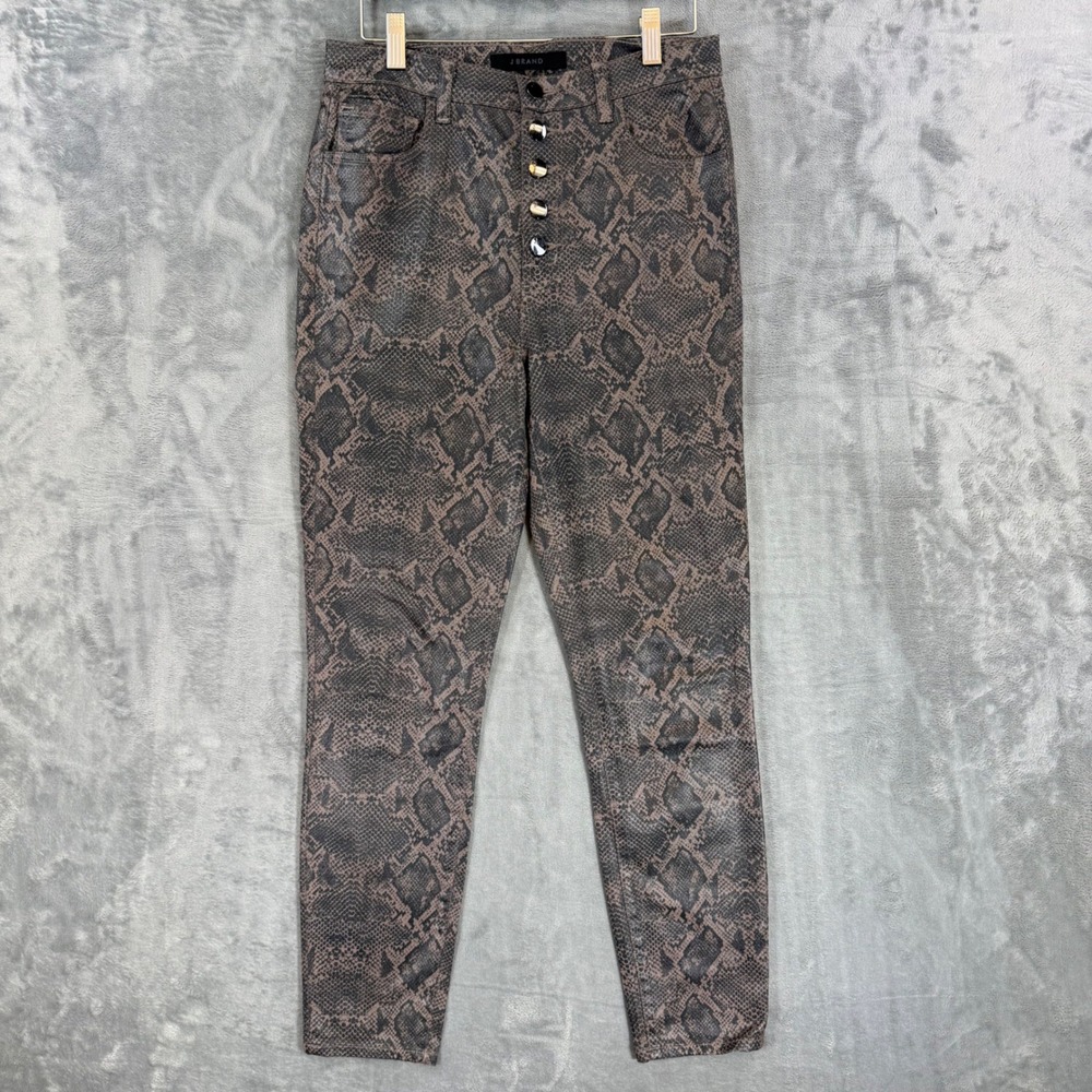 J Brand Lillie High Rise Skinny Jeans Women's Size 26 Brown Coated Boa Snakeskin